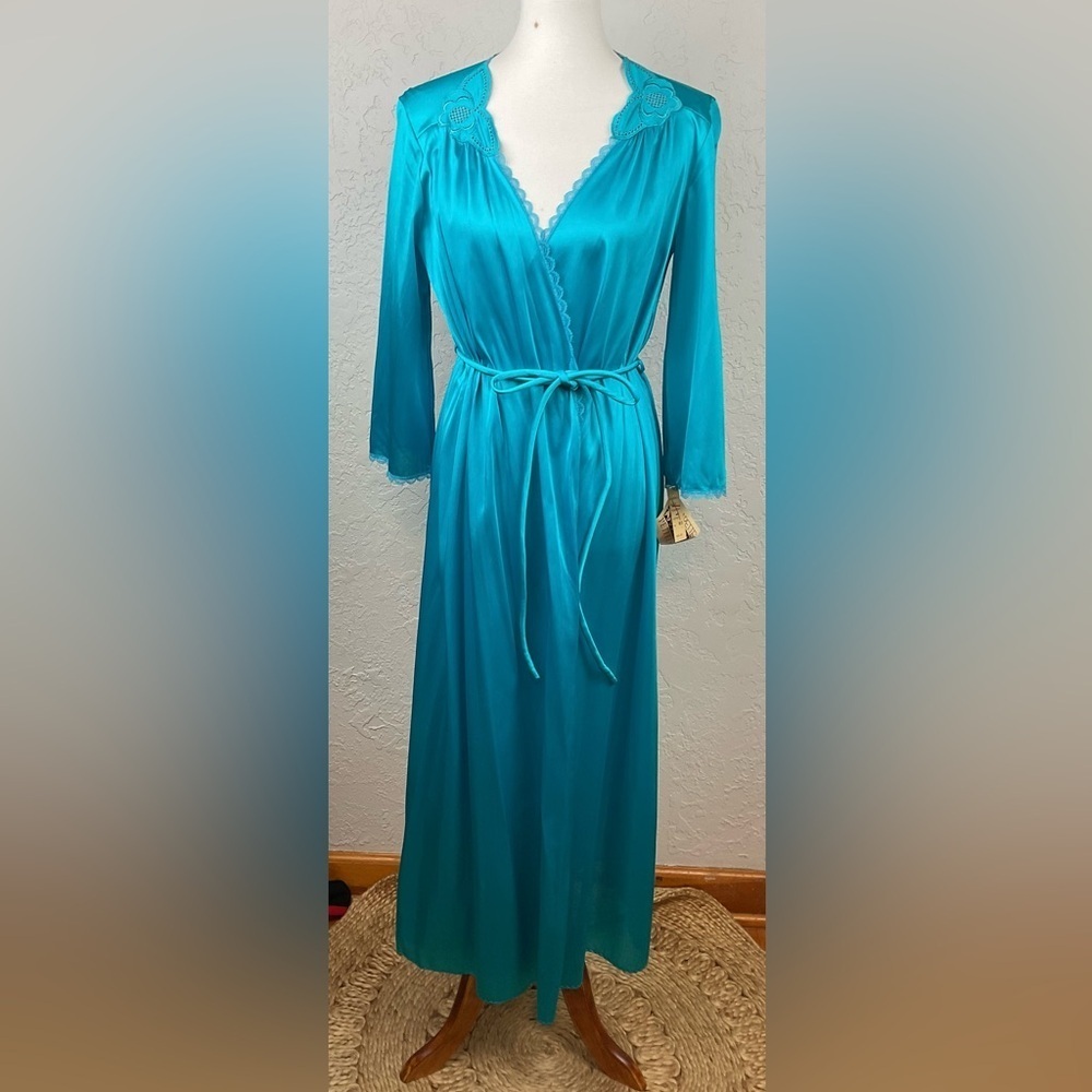Women’s Vintage NWT Teal Vassarette Nylon Housecoat Robe Size Petite Medium